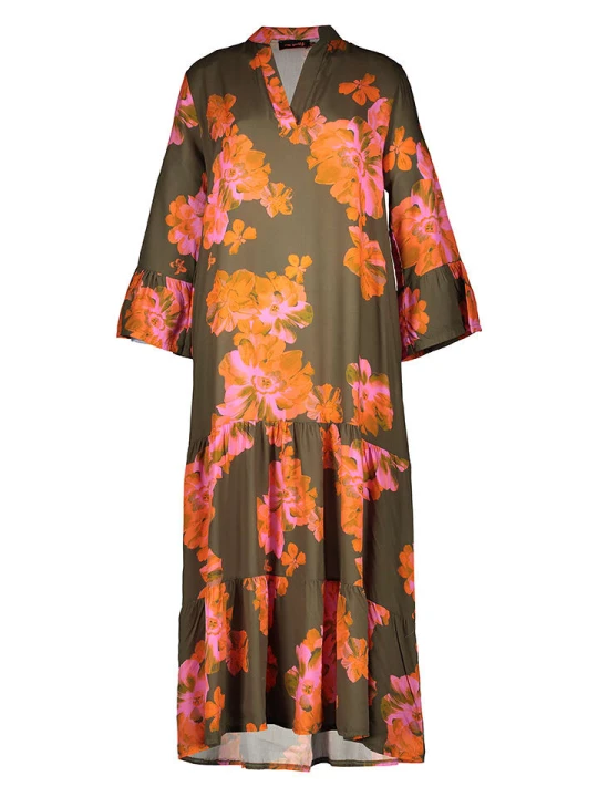 Zdjęcie produktu miss goodlife Sukienka "Flowers" w kolorze pomarańczowo-ciemnobrązowym rozmiar: XS