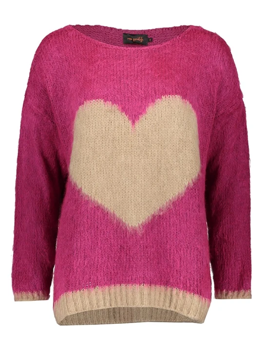 Zdjęcie produktu miss goodlife Sweter "Heart" w kolorze beżowo-różowym rozmiar: XL