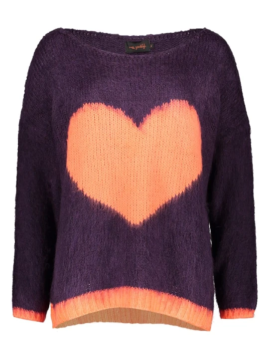 Zdjęcie produktu miss goodlife Sweter "Heart" w kolorze fioletowo-brzoskwiniowym rozmiar: XL