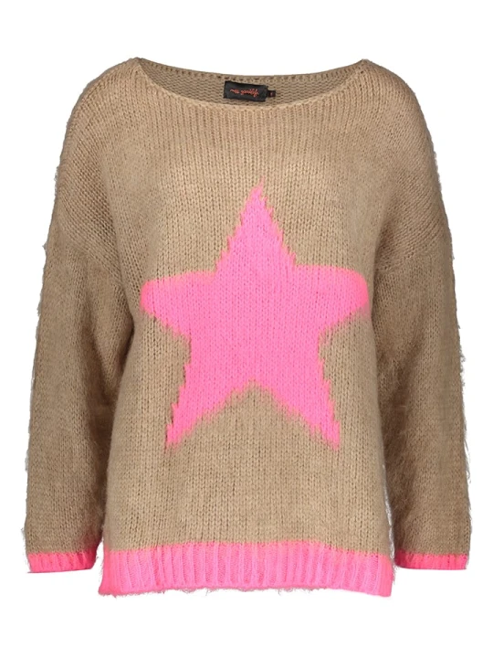 Zdjęcie produktu miss goodlife Sweter "Star" w kolorze beżowo-jasnoróżowym rozmiar: L