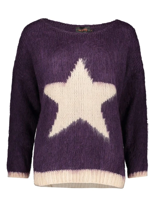 Zdjęcie produktu miss goodlife Sweter "Star" w kolorze fioletowo-kremowym rozmiar: M