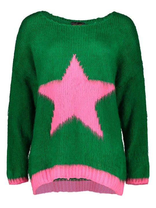 Zdjęcie produktu miss goodlife Sweter "Star" w kolorze zielono-jasnoróżowym rozmiar: XL