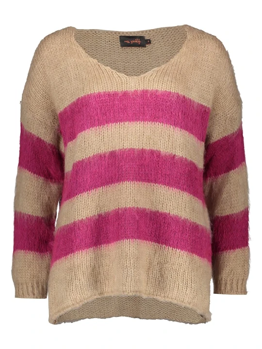 Zdjęcie produktu miss goodlife Sweter "Stripes" w kolorze beżowo-różowym rozmiar: M