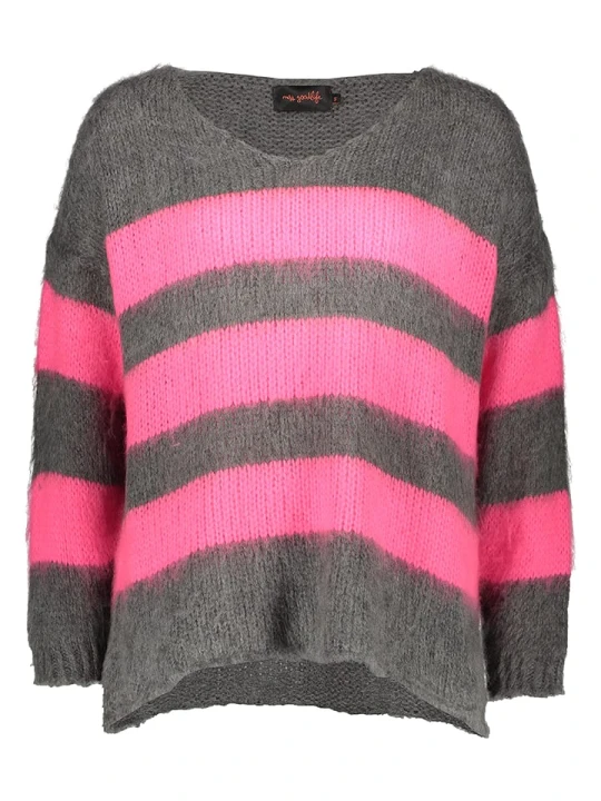 Zdjęcie produktu miss goodlife Sweter "Stripes" w kolorze ciemnoszaro-jasnoróżowym rozmiar: L
