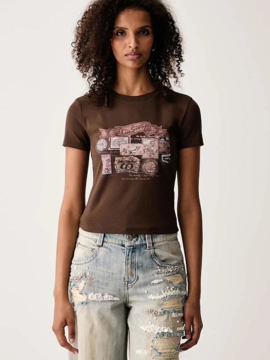 Zdjęcie produktu Miss Sixty T-shirt damski bawełniany z elastanem brązowy