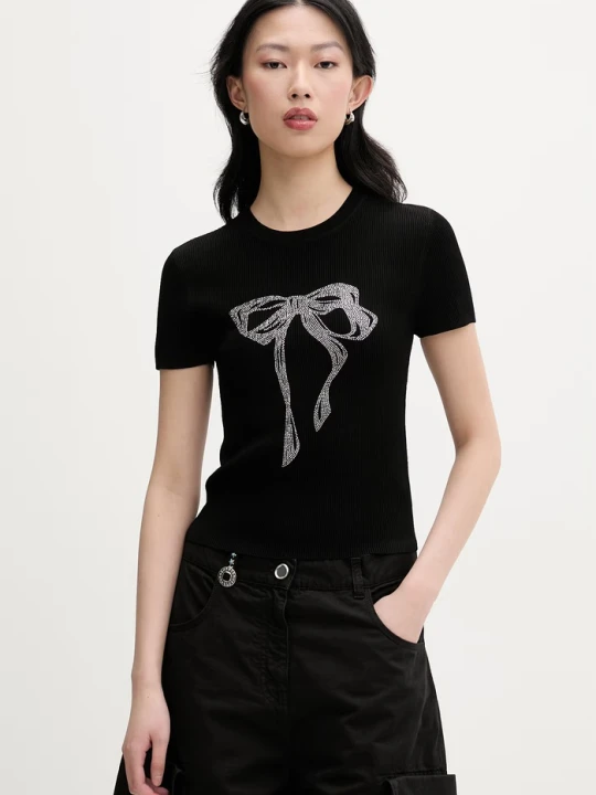 Zdjęcie produktu Miss Sixty T-shirt damski z dodatkiem jedwabiu czarny