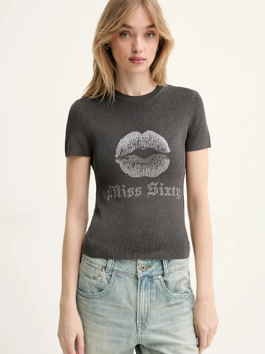 Zdjęcie produktu Miss Sixty t-shirt z domieszką jedwabiu szary