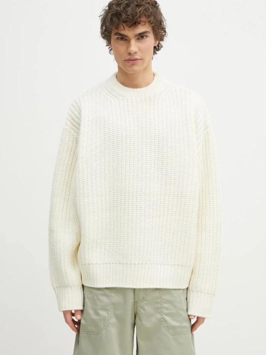 Zdjęcie produktu MKI MIYUKI ZOKU sweter z domieszką wełny Chunky Rib Knit Crewneck beżowy