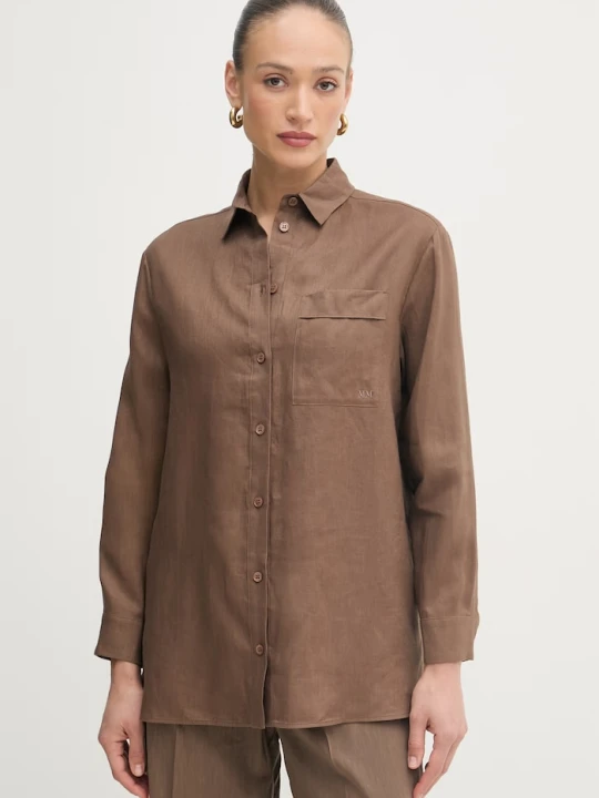 Zdjęcie produktu MM by Max Mara koszula damska lniana FILO brązowy