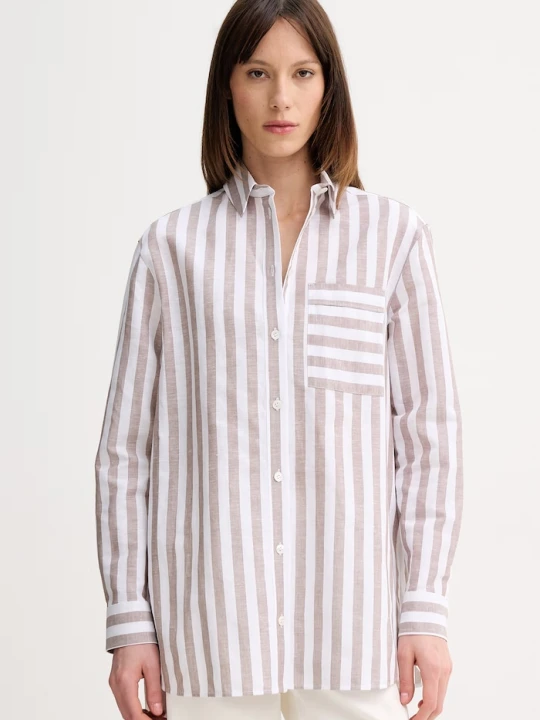 Zdjęcie produktu MM by Max Mara koszula damska z dodatkiem lnu ULULO brązowy