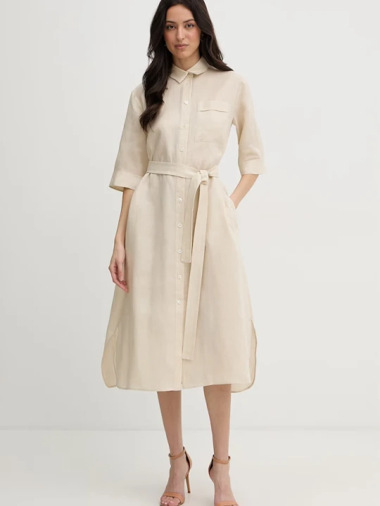 Zdjęcie produktu MM by Max Mara sukienka letnia lniana TABELLA beżowy