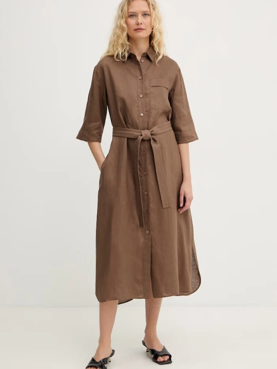 Zdjęcie produktu MM by Max Mara sukienka letnia lniana TABELLA brązowy