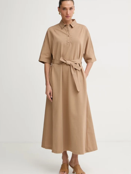 Zdjęcie produktu MM by Max Mara sukienka letnia z bawełną ALBERO beżowy