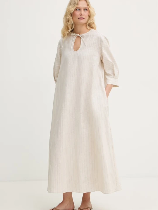 Zdjęcie produktu MM by Max Mara sukienka letnia z lnem MEMO beżowy