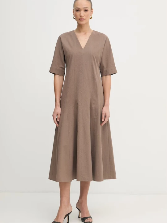 Zdjęcie produktu MM by Max Mara sukienka rozkloszowana bawełniana PANINO brązowy