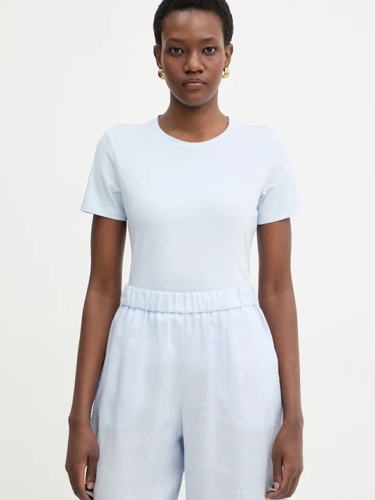 Zdjęcie produktu MM by Max Mara T-shirt basic damski bawełniany z elastanem MULINO niebieski