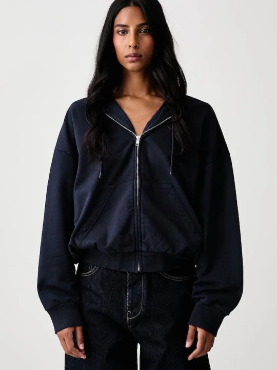 Zdjęcie produktu MM6 Maison Margiela bluza rozpinana z kapturem damska bawełniana granatowy