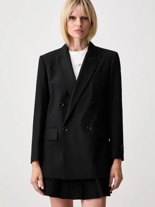 Zdjęcie produktu MM6 Maison Margiela marynarka dwurzędowa damska z dodatkiem wełny czarny