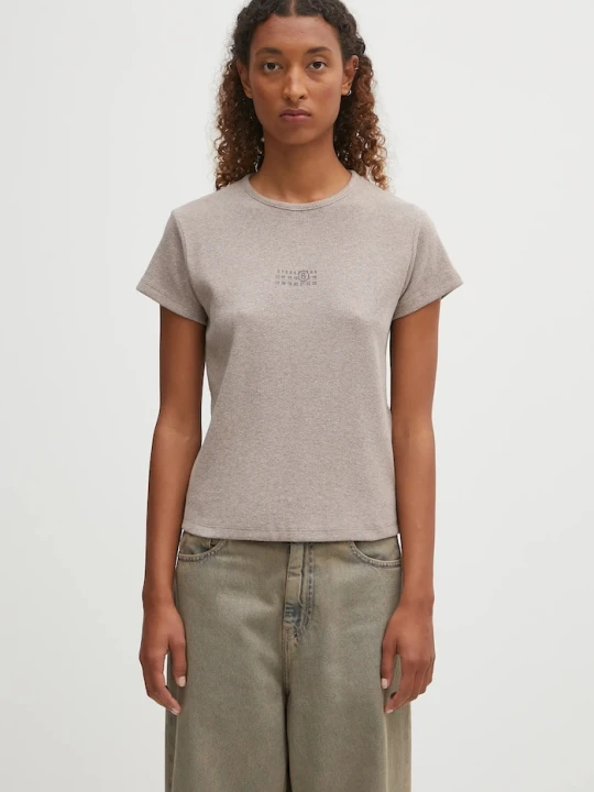 Zdjęcie produktu MM6 Maison Margiela t-shirt z domieszką wełny beżowy