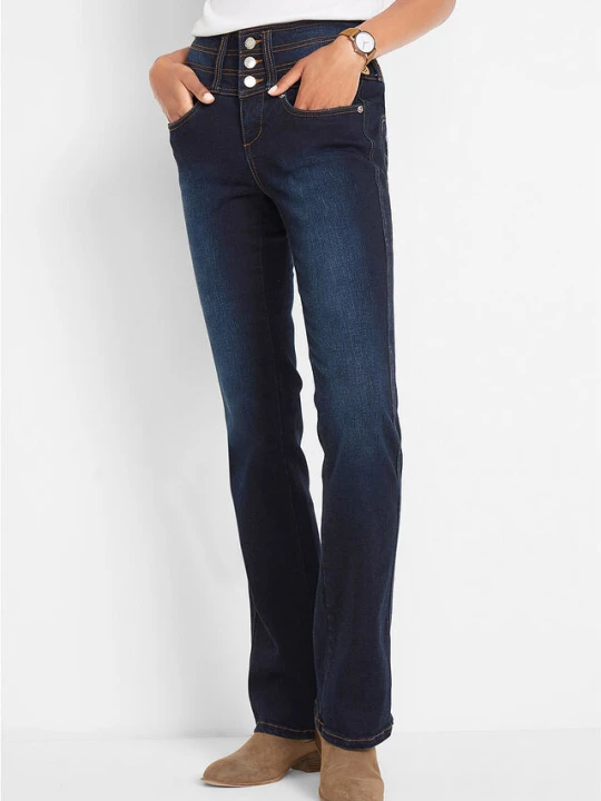 Zdjęcie produktu Modelujące dżinsy, krój bootcut, high waist BonPrix niebieski
