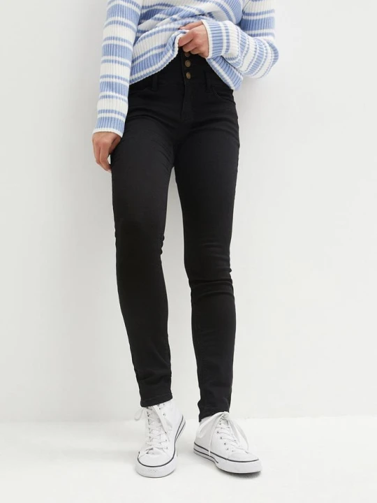 Zdjęcie produktu Modelujące jeansy termiczne o kroju skinny, high waist BonPrix czarny