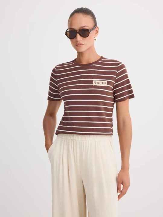 Zdjęcie produktu Mohito - Bawełniany T-shirt w paski - brązowy