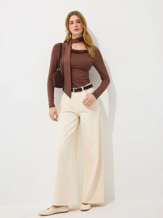 Zdjęcie produktu Mohito - Jeansy wide leg petite - kremowy