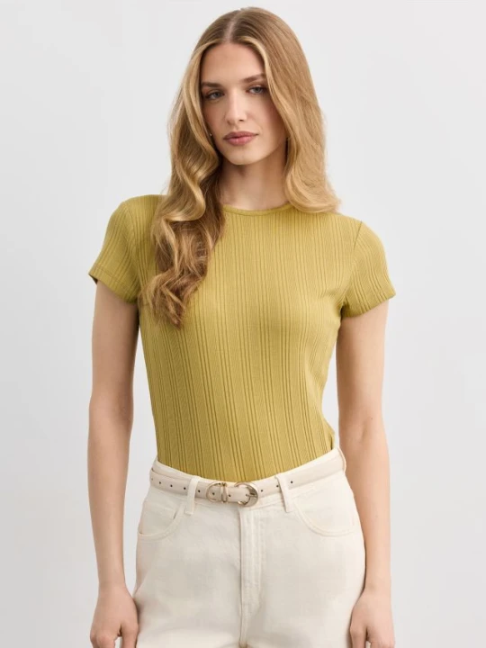 Zdjęcie produktu Mohito - Prążkowany t-shirt - oliwkowy