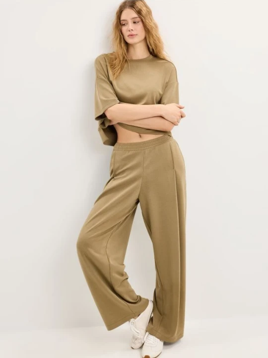 Zdjęcie produktu Mohito - Spodnie wide leg z modalem - oliwkowy