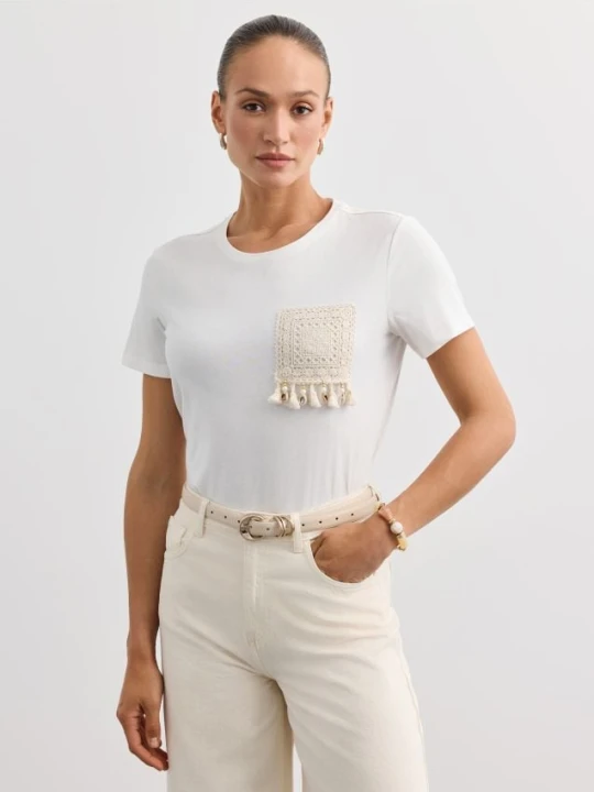 Zdjęcie produktu Mohito - T-shirt z aplikacją - kremowy