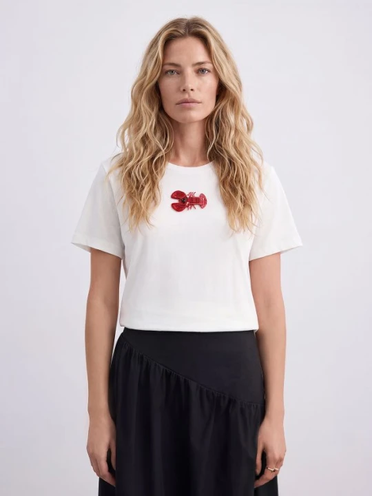 Zdjęcie produktu Mohito - T-shirt z aplikacją - kremowy