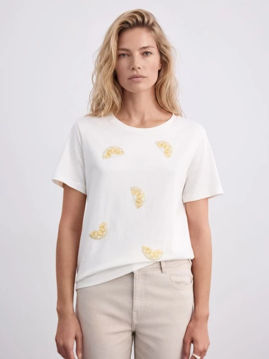 Zdjęcie produktu Mohito - T-shirt z aplikacjami - kremowy