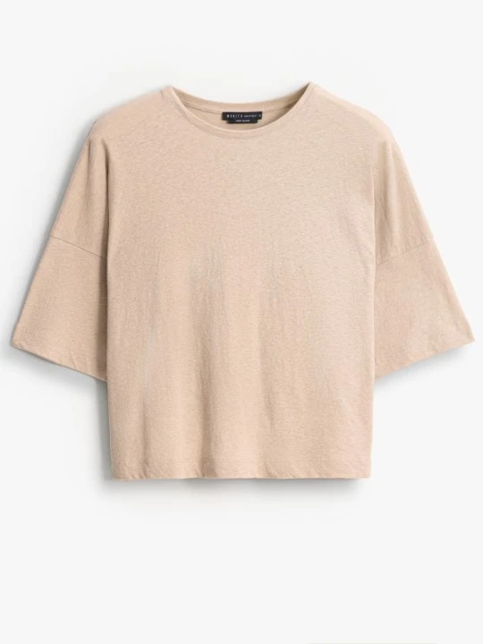 Zdjęcie produktu Mohito - T-shirt z bawełny i lnu - beżowy