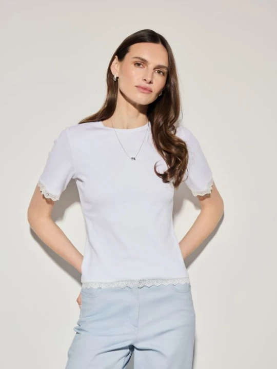 Zdjęcie produktu Mohito - T-shirt z koronkowym wykończeniem - biały