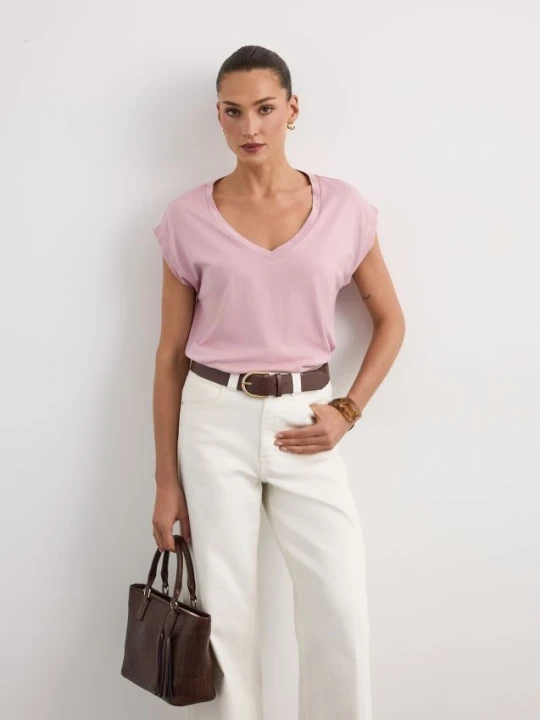 Zdjęcie produktu Mohito - T-shirt z modalem - pastelowy różowy