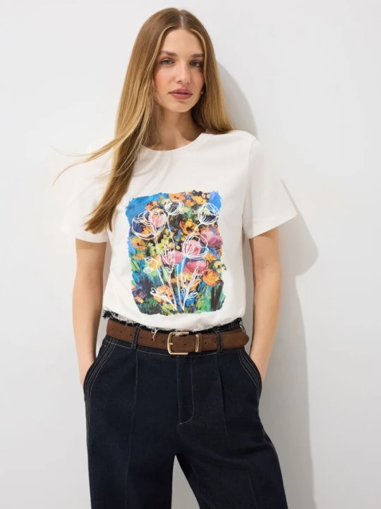 Zdjęcie produktu Mohito - T-shirt z nadrukiem - kremowy