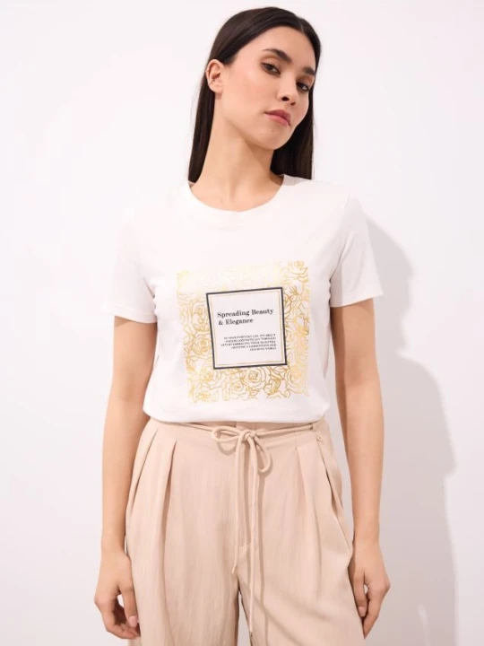 Zdjęcie produktu Mohito - T-shirt z nadrukiem - kremowy