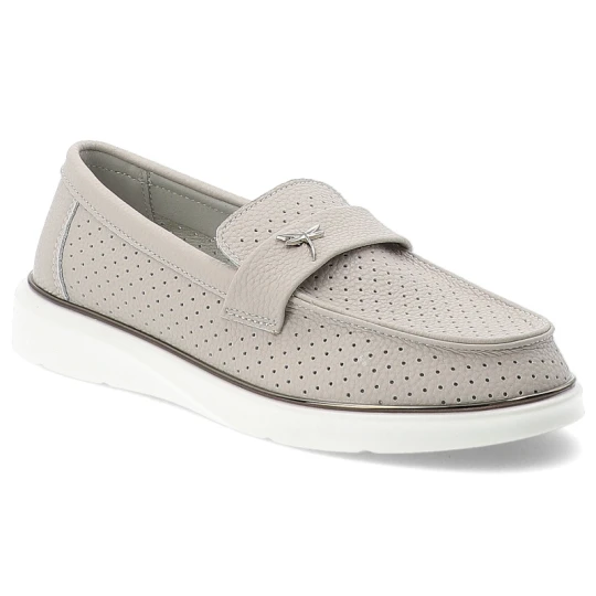 Zdjęcie produktu Mokasyny damskie Vinceza, cholewka ze skóry naturalnej licowej wsuwany fason typu loafers, szare, 93221