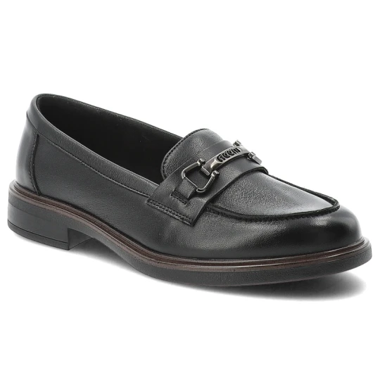 Zdjęcie produktu Mokasyny damskie Vinceza, skóra naturalna wsuwany fason klasyczne loafersy metalowa ozdoba niski stabilny obcas solidna podeszwa, czarne, 39983