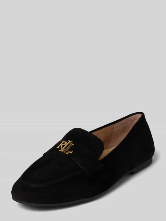 Zdjęcie produktu Loafersy ze skóry z aplikacją z metką Model 'AVERI III' Lauren Ralph Lauren Czarny