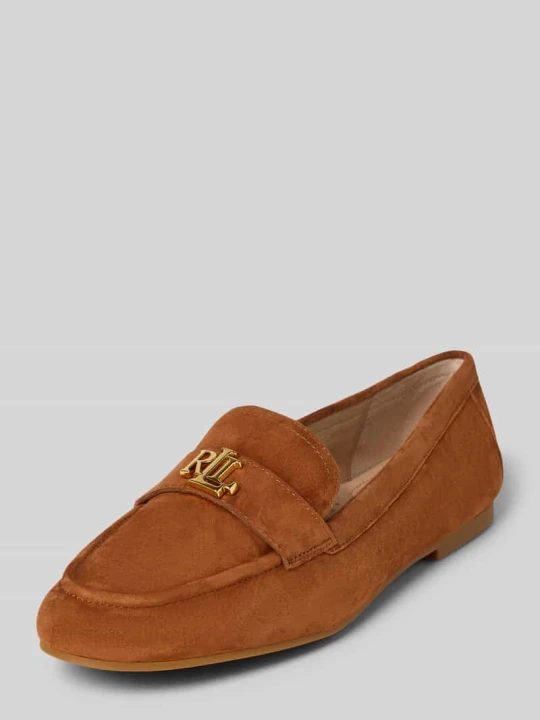 Zdjęcie produktu Loafersy ze skóry z aplikacją z metką Model 'AVERI III' Lauren Ralph Lauren Camel