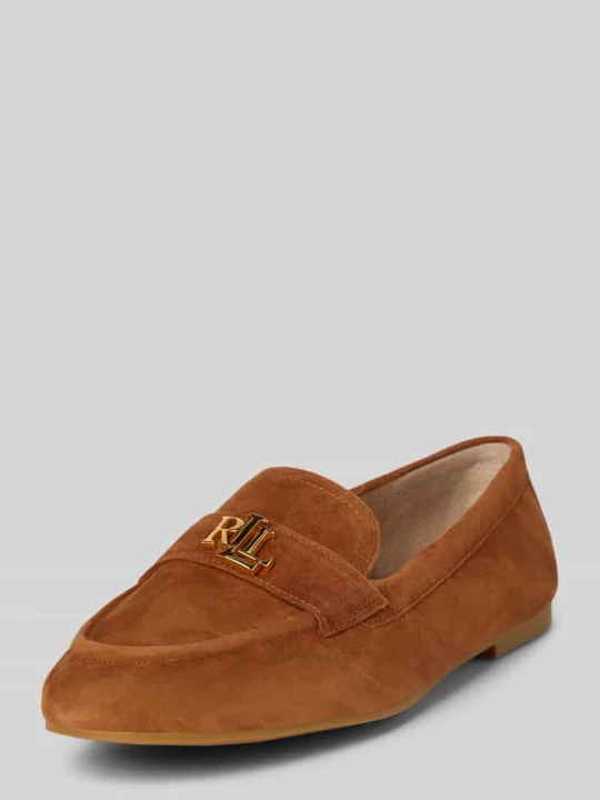 Zdjęcie produktu Mokasyny skórzane z aplikacją z logo model ‘AVERI III’ Lauren Ralph Lauren Camel