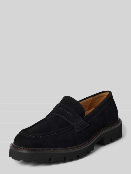 Zdjęcie produktu Mokasyny skórzane z paskiem na cholewce model ‘NOORDIN’ Steve Madden Czarny