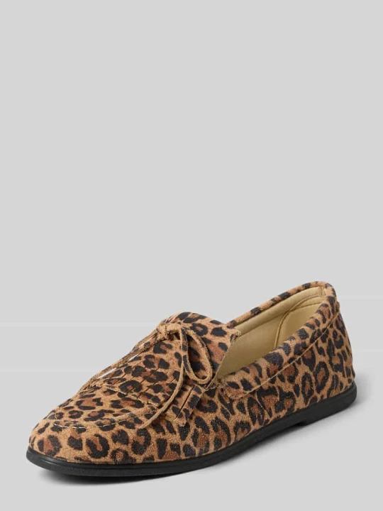 Zdjęcie produktu Mokasyny ze skóry we wzór na całej powierzchni model 'MOCCASINS VELOUR LEO' Espadrij Czarny