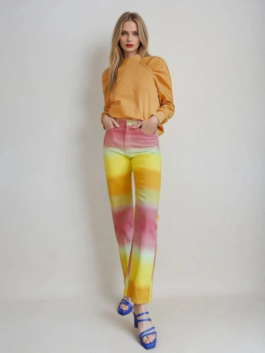 Zdjęcie produktu Monki Spodnie w kolorze różowo-pomarańczowo-żółtym rozmiar: 36