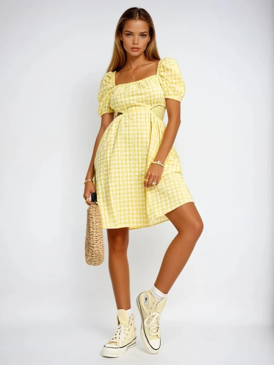 Zdjęcie produktu Monki Sukienka w kolorze żółto-białym rozmiar: 46