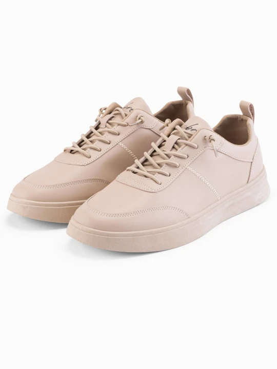 Zdjęcie produktu Monochromatyczne buty męskie w stylu sportowym z przeszyciami – beżowe V2 - Rozmiar: 40 Ombre Clothing