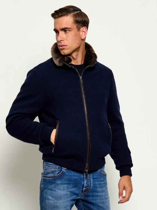Zdjęcie produktu MooRER Puchowa kurtka bomber Bellati | Regular Fit | z dodatkiem wełny i kaszmiru granatowy