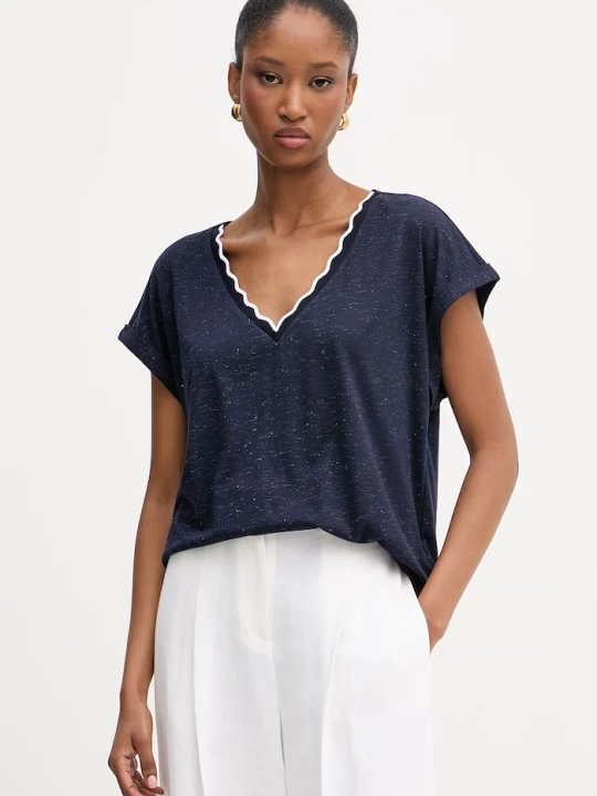 Zdjęcie produktu Morgan T-shirt basic damski z wiskozą granatowy