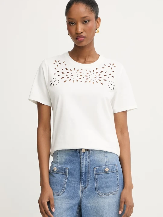 Zdjęcie produktu Morgan T-shirt damski bawełniany z elastanem beżowy